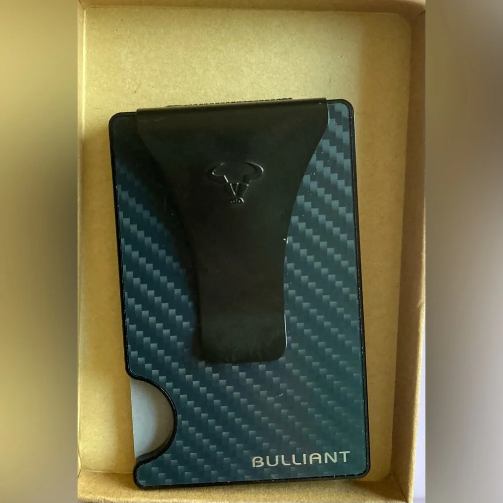 NWT Men’s Bulliant RFID Blocking Carbon Fiber Slim Wallet W/Money Clip